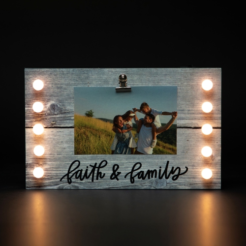 LED Lighted Faith & Family Picture Frame with Clip - 4" x 6"