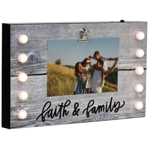 LED Lighted Faith & Family Picture Frame with Clip - 4" x 6"