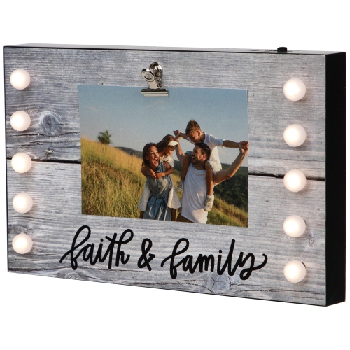 LED Lighted Faith & Family Picture Frame with Clip - 4" x 6"