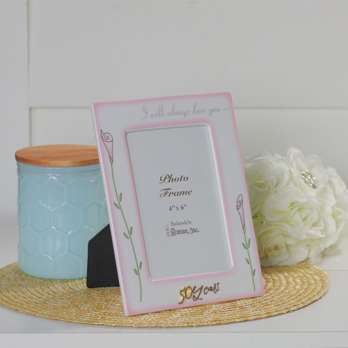 Floral 50th Wedding Anniversary Picture Frames - for a 4" x 6" Photo - 8" - Set of 2