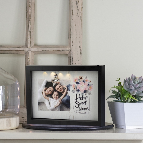 LED Lighted "Home Sweet Home" Picture Frame with Clip - for a 4" x 4" Photo - 9"