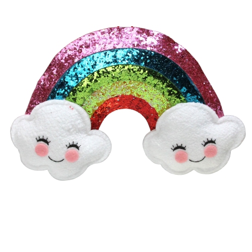 7" White and Pink Glittered Rainbow with Smiling Clouds Hanging Christmas Ornament