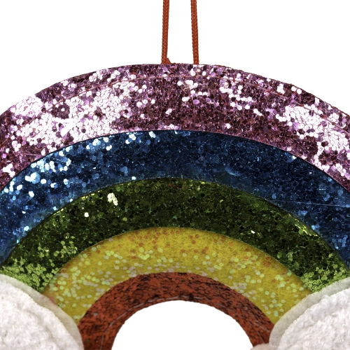 7" White and Pink Glittered Rainbow with Smiling Clouds Hanging Christmas Ornament