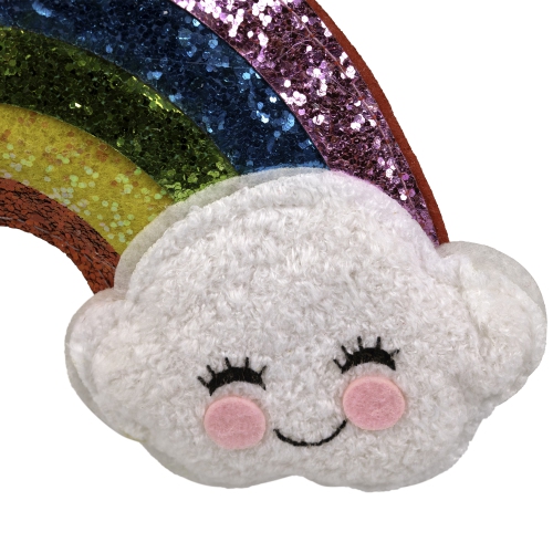7" White and Pink Glittered Rainbow with Smiling Clouds Hanging Christmas Ornament