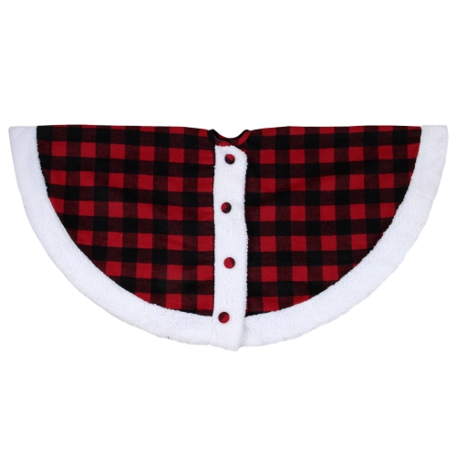 48" Black and Red Buttoned Buffalo Plaid Christmas Tree Skirt