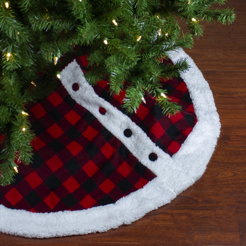 48" Black and Red Buttoned Buffalo Plaid Christmas Tree Skirt