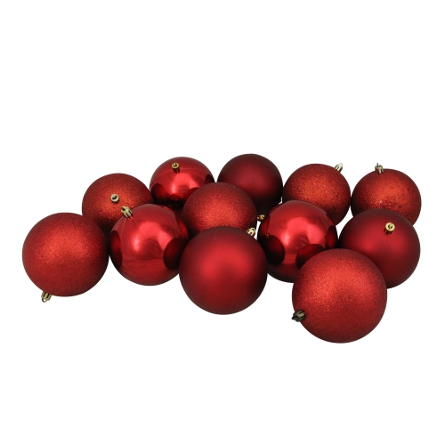 NORTHLIGHT  24Ct Shatterproof 4-Finish Hanging Christmas Ball Ornaments 2.5" (60Mm) In Red
