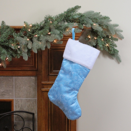 21" Blue and White Glitter Snowflake Christmas Stocking