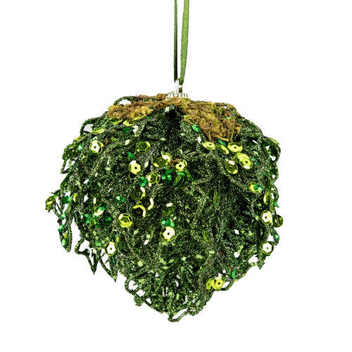 NORTHLIGHT  4" Glitter And Sequin Leaf Shatterproof Christmas Ball Ornament In Green