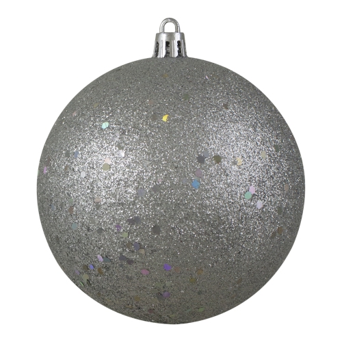 NORTHLIGHT  Holographic Glitter Shatterproof Christmas Ball Ornament 4" (100Mm) In Silver