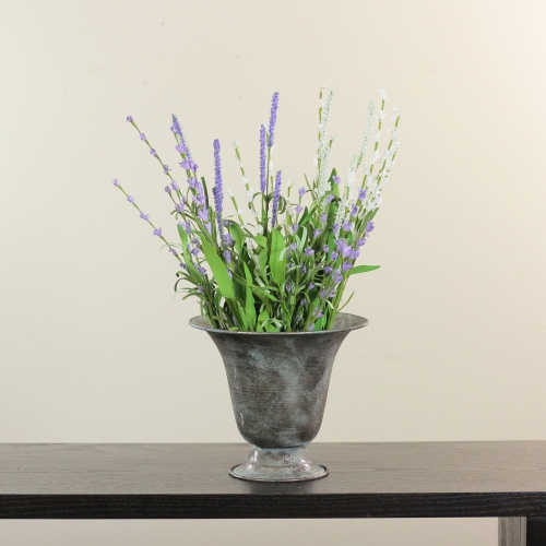 6.75" Silver and Verdigris Metal Urn Planter