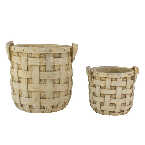Set of 2 Beige Tobacco Basket Planter Set 9.5"