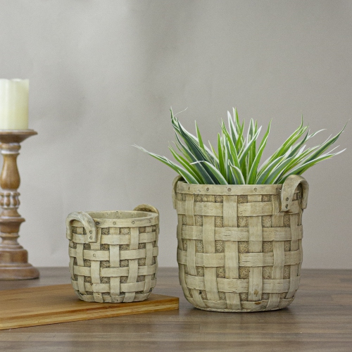 Set of 2 Beige Tobacco Basket Planter Set 9.5"