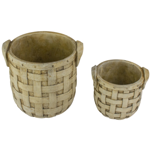 Set of 2 Beige Tobacco Basket Planter Set 9.5"