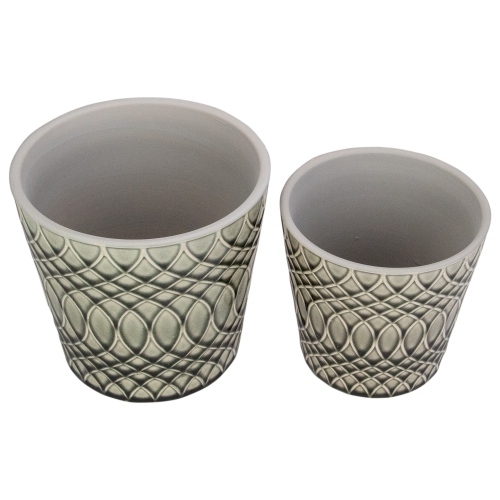 Set of 2 Black and Gray Geometric Patterned Planters 6.5"