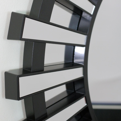 25.5" Black Sunburst Round Wall Mounted Mirror