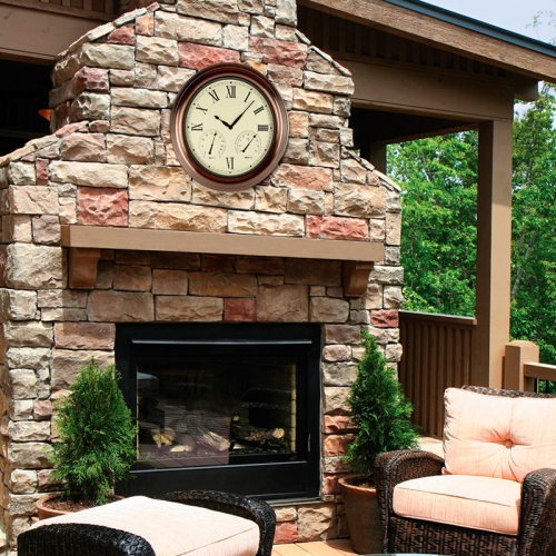 15" White Battery Operated Large Print Roman Numeral Outdoor Clock with Thermometer and Hygrometer