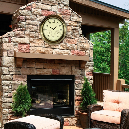 18" White and Bronze Battery Operated Roman Outdoor Clock