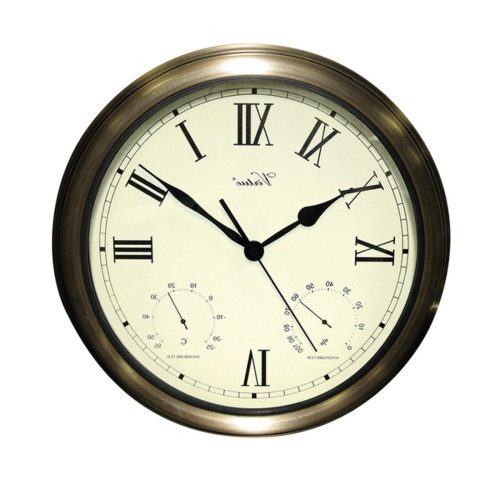 18" White and Bronze Battery Operated Roman Outdoor Clock