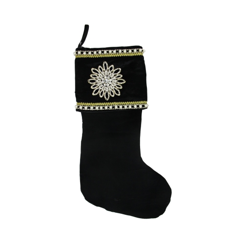 CC CHRISTMAS DECOR  24" And Gold Trimmed Jewel Christmas Stocking In Black