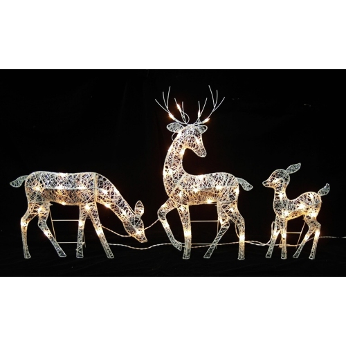 Set of 3 White Glittered Doe, Fawn and Reindeer Lighted Christmas Outdoor Decoration