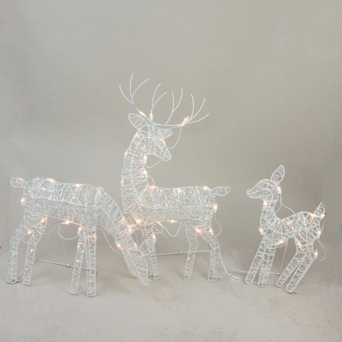 Set of 3 White Glittered Doe, Fawn and Reindeer Lighted Christmas Outdoor Decoration