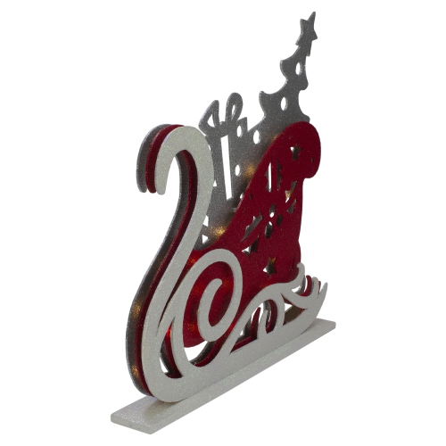 18" Pre-Lit Red and Silver LED Sleigh Christmas Tabletop Silhouette Decoration