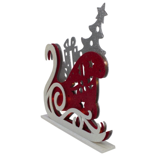18" Pre-Lit Red and Silver LED Sleigh Christmas Tabletop Silhouette Decoration