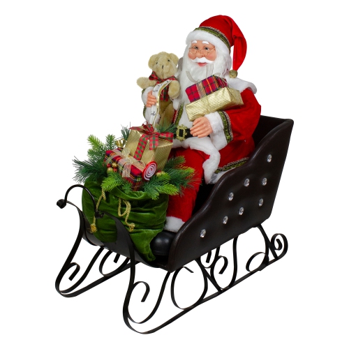 NORTHLIGHT  32" Traditional Jolly Santa Claus In Jewel Sleigh Christmas Figurine In Red