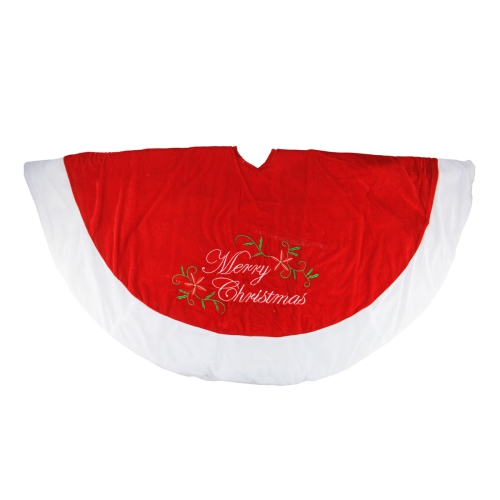 48" Traditional Red Embroidered Velvet Merry Christmas Tree Skirt