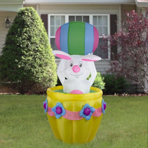 5.5ft Lighted and Animated Inflatable Easter Bunny Basket Outdoor Decoration