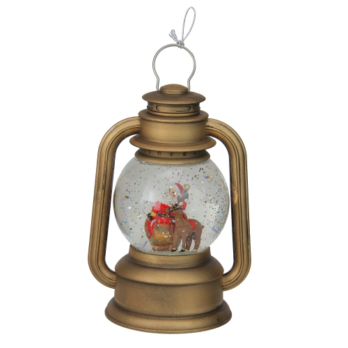 ROMAN  8" Led Lighted Santa And Sleigh Swirling Christmas Lantern Glitterdome In Gold