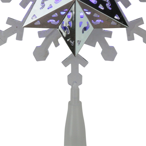 9.25'' Lighted White and Blue Rotating Snowflake Christmas Tree Topper - Clear LED Lights