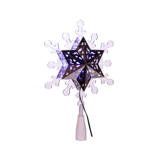 9.25'' Lighted White and Blue Rotating Snowflake Christmas Tree Topper - Clear LED Lights