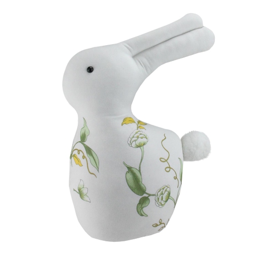 NORTHLIGHT  14" Plush White, Soft Green, And Floral Rabbit Spring Easter Decoration In Yellow