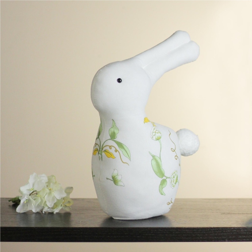 14" Plush White, Soft Green, and Yellow Floral Rabbit Spring Easter Decoration
