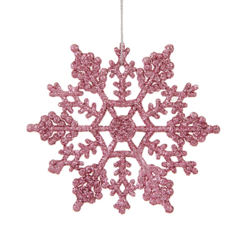 NORTHLIGHT  24Ct Glitter Snowflake Christmas Ornaments 4" In Pink