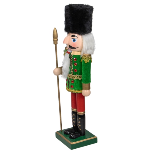 14" Green and Red Christmas Nutcracker Soldier with Spear