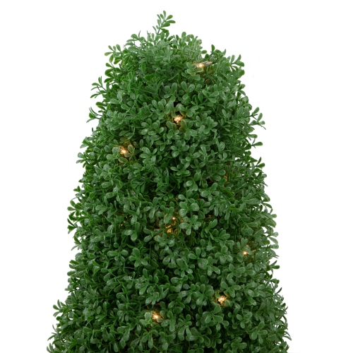 3' Pre-Lit Artificial Boxwood Cone Topiary Tree with Round Pot, Clear Lights
