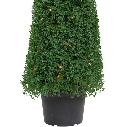 3' Pre-Lit Artificial Boxwood Cone Topiary Tree with Round Pot, Clear Lights