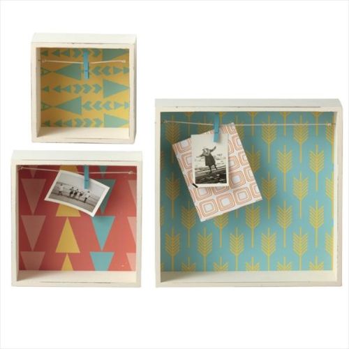 Petit Bazaar Aztec Printed Framed Shadow Box with Photo Clip - 12" - Set of 3
