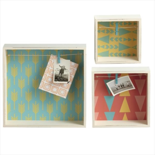 Petit Bazaar Aztec Printed Framed Shadow Box with Photo Clip - 12" - Set of 3