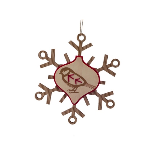 MELROSE  7" Country Cabin Rustic Embroidered Craft Snowflake With Bird Stamp Christmas Ornament