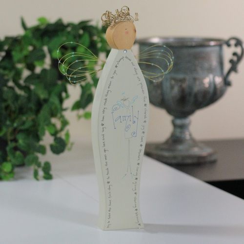 13" Angel Blessings Try To Take Time Family Wooden Figurine #47638