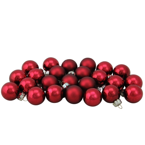 NORTHLIGHT  24Ct Dual Finish Glass Christmas Ball Ornaments 1" (25Mm) In Red