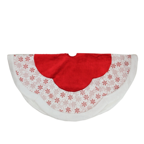 48" Red and White Glitter Snowflake Scallop Christmas Tree Skirt