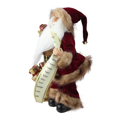 12" Woodland Standing Santa Claus Christmas Figure with Name List and Gift Bag