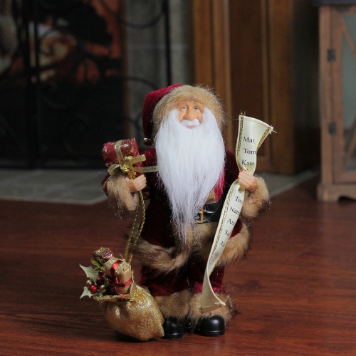 12" Woodland Standing Santa Claus Christmas Figure with Name List and Gift Bag