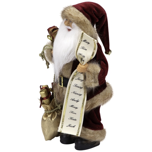 12" Woodland Standing Santa Claus Christmas Figure with Name List and Gift Bag