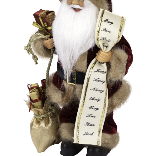 12" Woodland Standing Santa Claus Christmas Figure with Name List and Gift Bag